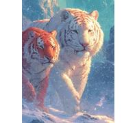 Diamond Painting Niños Tigre, Diamond Painting Kit Nieve, 5D Pintura Diamante Cuadro Diamantes DIY Full Drill Round Strass Ricamo a Punto Croce Painting per Decorazioni Casa Pareti 70x100cm 1-5476