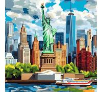 Diamond Painting Nueva York Diamond Painting Adultos Manualidades Punto de Cruz Diamante Arte de Cristal Kit, 5D Pintura de Diamante Kit Completo para Decoración 50x50cm Estatua de la Libertad FX#982