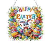 Diamond Painting Ostern, 5D Diamond Painting Ostertürkranz, Osterhase Diam-ond Pain-ting Anhänger Fensterbilder, Diamant Painting Bastelset Erwachsene Diamo-nd Pai-nting Frühling für Wand Decor (B)