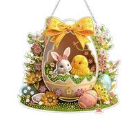 Diamond Painting Ostern, 5D Diamond Painting Ostertürkranz, Osterhase Diam-ond Pain-ting Anhänger Fensterbilder, Diamant Painting Bastelset Erwachsene Diamo-nd Pai-nting Frühling für Wand Decor (A)