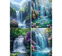 Diamond Painting Paisaje, 4 Piezas Pintura Diamante para Adultos y Niños, 5D DIY Diamond Painting Kit Completo, Cascada Diamond Art Puzzle Pinturas para Cristal Artesanía Decoración del Hogar 20x30cm