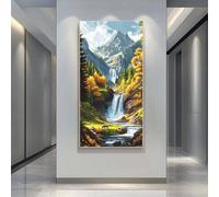 Diamond Painting Paisaje 50x100cm, 5D Cascada Alpina Pintura de Diamante Manualidades Adultos, DIY Diamond Painting Kit Completo, Dibujos con Diamantes para Decoración de Pared del Hogar -LR1028
