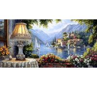 Diamond Painting paisaje,5D Diamond Painting Adultos Manualidades,lago Pintura Diamante Punto de Cruz Pintura Kit,Artes Artesanal para Decoracion Navidad Decoracion Salon,Regalo 50 x 100 cm D-400