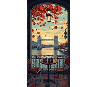 Diamond Painting Paisaje, 5D Diamond Painting Kit Londres, 5D Cuadro Diamantes Embroidery Kit Pintura Diamante Bordado Principiantes DIY Full Drill Round per Decorazioni Casa Pareti 40x80cm 6-0R7660