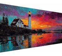 Diamond Painting Paisaje Diamond Painting Adultos, Faro Pintura Diamante Niños, 5D Cristal Strass Punto de Cruz Puzzle de Diamantes Manualidades Kit Completo, Decoración Hogar Regalos 50x100cm es8-p0