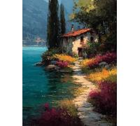 Diamond Painting Paisaje Diamond Painting Adultos, Pintura Diamante Casas Patrón 5D DIY Punto de Cruz Diamante Dibujos con Diamantes Manualidades Adultos para Decoracion Pared 60x80 CM -yym250701