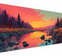 Diamond Painting Paisaje Diamond Painting Adultos, Río Pintura Diamante Niños, 5D Cristal Strass Punto de Cruz Puzzle de Diamantes Manualidades Kit Completo, Decoración Hogar Regalos 50x100cm o2-e13