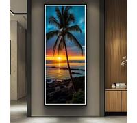 Diamond Painting Paisaje Grande 30x60cm, 5D Puesta de Sol Árbol de Coco Pintura de Diamante DIY Diamond Painting Kit Completo, Dibujos con Diamantes Arte para Decoración de Pared del Hogar -LR928