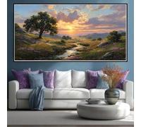 Diamond Painting Paisaje Square Drill, 5D Pintura Diamante Prado Fluvial Diamond Painting Adultos Grande Tamaño, DIY Dibujos con Diamantes Cuadrados para Decoración del Hogar 140x70 cm (WL242)