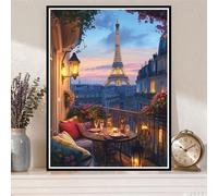Diamond Painting París Diamond Painting Adultos Manualidades Punto de Cruz Diamante Arte de Cristal Kit, 5D DIY Pintura de Diamante Niños Kit Completo para Decoración 25x35cm Vista nocturna Z#-1487