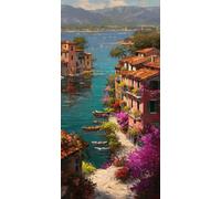 Diamond Painting Pequeño Pueblo, Diamond Art Bordado Punto de Cruz Kit Completo Mar Manualidades Adultos Pintura de Diamante 50x100cm, Cuadro Diamantes para Cuadros Decoracion Salon Modernos DZSH3365