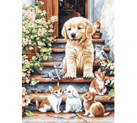 Diamond Painting Perro, 5D Diamond Painting Adultos Rabbit, DIY Manualidades Adultos Kit Punto de Cruz, Cuadro Diamantes Art Rhinestones Bordado Kit, para Decoración Hogar Regalo 30x40cm W-6086