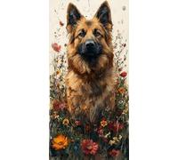 Diamond Painting Perro, 5D Diamond Painting Kit Flor, 5D Cuadro Diamantes Embroidery Kit Pintura Diamante Bordado Principiantes DIY Full Drill Round per Decorazioni Casa, Regalo 80x160cm K-AO3843