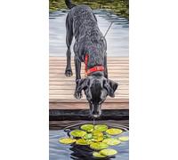 Diamond Painting Perro, DIY 5D Diamond Painting Kit Lago, 5D Pintura Diamante Cuadro Diamantes DIY Full Drill Round Ricamo a Punto Croce Painting per Decorazioni Casa Pareti, Regalo 40x80cm 6-IK37
