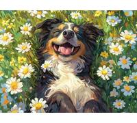 Diamond Painting Perro, Kit Pintura Diamante Adultos Flor 70x50 cm T0-513