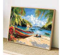 Diamond Painting Playa Pintar por Numeros Adultos Bote Full Redondo Drill, 5D Pintura de Diamante Kit, DIY Manualidades Adultos Rhinestones Bordado Punto de Cruz para Decoración Hogar 70x90cm, z@1790