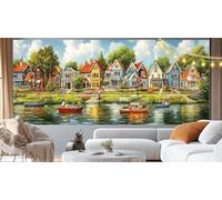 Diamond Painting Pueblo Diamond Painting Adultos, 5D Cuadro Diamantes Río Pintura Diamante Adultos DIY Puzzle Diamantes, Dibujos Con Diamantes Punto de Cruz para Decoración Pared Hogar 70x40cm m123