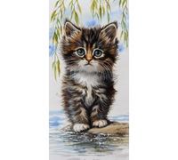 Diamond Painting Ramas de sauce, gato Pintar por Numeros Adultos, Manualidades Adultos, Kit Bordado Principiantes, Punto De Cruz Pintura Diamante, Navideña Decoración de Pared del Hogar 40x80cm W-524