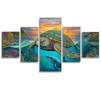 Diamond Painting RetroDiamond Painting 5 Pezzi Tortuga marina DIY Pintura de Diamante Kit Manualidades Adultos, 5D Creart Punto de Cruz Pintura Diamante para Decoración Pared Hogar 200x100cm, Model386