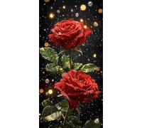 Diamond Painting, Rosa Roja Pintura Diamante Kit Manualidades Adultos, 5D Diamond Painting Adultos Dibujos DIY Diamantes para la Decoración de la Pared del Hogar, Regalos para Mujer 40x80cm U-359