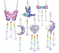 Diamond Painting Suncatcher Wind Chime Craft Set, 6 Pieces 5D DIY Diamond Painting Wind Chime Suncatcher Pendant, Creative Craft Set for Kids Girls Gifts from 6 years old