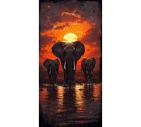 Diamond Painting Sunset, 5D Diamond Painting Kit Elefante, 5D Cuadro Diamantes Embroidery Kit Pintura Diamante Bordado Principiantes DIY Full Drill Round per Decorazioni Casa Pareti 80x160cm 2-4Y203D