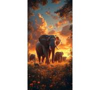 Diamond Painting Sunset, 5D Diamond Painting Kit Elefante, 5D Cuadro Diamantes Embroidery Kit Pintura Diamante Bordado Principiantes DIY Full Drill Round per Decorazioni Casa Pareti 70x140cm 3-0Q773I