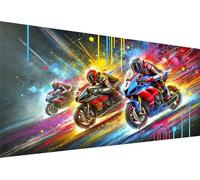 Diamond Painting taladro completo Punto de Cruz Artes Manualidades por Número Kit Rhinestone Bordado DIY 5D Diamante Pintura Decoración del hogar Motos a toda velocidad,Taladro Cuadrado,50X25cm