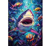 Diamond Painting Tiburón 5D Diamond Painting Adultos Koi Pintura Diamante Manualidades Bordado de Punto de Cruz Kit Completo para Niños, DIY Mosaico Cristal Art Kit, Decoracion Hogar 50x70cm G-1405