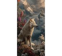 Diamond Painting Tierras altas, Lobo Pintar por Numeros Adultos, Manualidades Adultos, Kit Bordado Principiantes, Punto De Cruz Pintura Diamante, Navideña Decoración de Pared del Hogar 45x90xm W-192