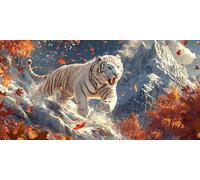 Diamond Painting Tigre Blanco 5D Dibujos Con Diamantes, DIY Diamond Painting Adultos Montañas Nevadas Pintura de Diamante Kit Manualidades NiñOs Cristal Regalo for Para DecoracióN 100x200cm CJ0P-281