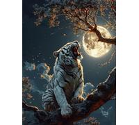 Diamond Painting Tigre Pintura Diamante Luna Diamond Painting Adultos Principiante 5D DIY Punto de Cruz Diamante Manualidades Adultos Kit para Decoracion Habitacion Hogar, Regalo 40x55cm -zjn250642