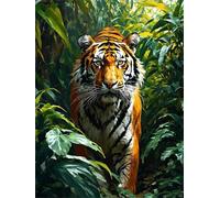 Diamond Painting Tigre Selva Pintura Diamante, 5D Diamond Painting Kit Completo Punto de Cruz, Cuadros de Diamantes Full Drill Diamond Dots Manualidades Adultos para Decoración Hogar 45x60cm k-208