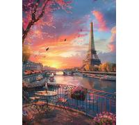 Diamond Painting Torre Eiffel, 5D Diamond Painting Adultos Sunset, DIY Manualidades Adultos Kit Punto de Cruz, Cuadro Diamantes Art Rhinestones Bordado Kit, para Decoración Hogar 50x65cm S-6298