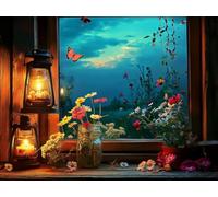 Diamond Painting Ventana Diamond Painting Kit Completo, Manualidades Adultos Pintura de Diamante Flor Pintura Diamante Niños, 5D Punto de Cruz Dibujos con Diamantes para Decoración 100x150cm h-803