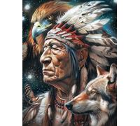 Diamond Painting Viejo Indio, DIY 5D Pintura Diamante Lobos, Dibujos con Diamantes para Manualidades Adultos, Diamond Painting Adultos Puzzle Diamantes para Decoración de La Pared Del Hogar 30x40cm