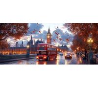 Diamond Painting Vista De La Calle, 5D Diamond Painting Adultos Londres, DIY Kit Manualidades Adultos, 5D Punto de Cruz Cuadro Diamante, DIY Pintura de Diamante Kits, Primavera Decor, 90x40cm 7-8186