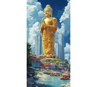 Diamond Painting Zen, 5D Diamond Painting Kit Bangkok, 5D Cuadro Diamantes Embroidery Kit Pintura Diamante Bordado Principiantes DIY Full Drill Round per Decorazioni Casa, Regalo 70x140cm N-Q62827