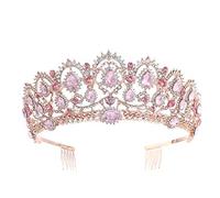 Diamond tiara rosa dorada rosa joya de cabello para el cabello perlas tiara y corona con diadema de peine diario infantil