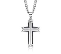 Diamond Treats Collar de Cruz para Hombre de Acero Inoxidable con Chapado en IP Negro, Colgante de Cruz de Acero Inoxidable Pulido y Cadena para Hombre, Regalo para Él.