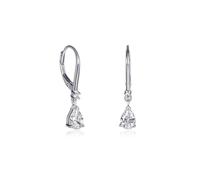 Diamond Treats Pendientes pequeños de plata de ley 925 con circonitas cúbicas blancas o de color en forma de pera, delicados aretes colgantes de plata u oro para mujer con cierre de palanca, Plata de