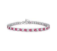 Diamond Treats Pulsera de Tenis con Rubíes Rojos de Mujer, de Plata DE Ley 925 sólida con Circonitas Cúbicas Superbrillantes de 3mm ulsera eternidad de Mujer de 16.5 cm - 17.8 cm Bella Joya
