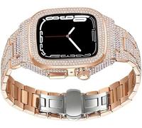 Diamond Watch Case+Metal Watch Strap Modification Kit for 8 7 6 5 4 SE, Fashion Business Band for Lady Women Girls,For Iwatch Series 44mm 45mm