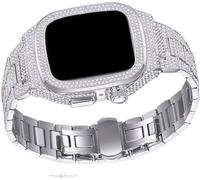 Diamond Watch Case+Metal Watch Strap Modification Kit for 8 7 6 5 4 SE, Fashion Business Band for Lady Women Girls,For Iwatch Series 44mm 45mm