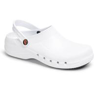DIAN - EVA Plus Blanco 46, Zuecos Anatomicos Ligeros de EVA para Sanidad y Hosteleria, Unisex, Correa Abatible, Planta con Micropuntos de Masaje, Transpirable, Antibacteriano y Antideslizante
