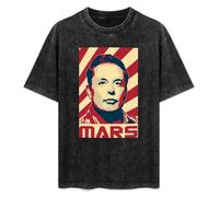DIAN PIN KE Elon Musk Mars Communist Retro Propaganda Vintage Short Sleeve Men Women T-Shirts Washed Cotton Size XL