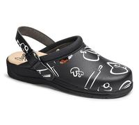 DIAN - Pisa Correa Estampado Negro 47, Zueco Anatómico Sanidad y Hostelería, Unisez, Talón Abierto, Empeine Perforado Transpirable y Acolchado Antirozaduras, Antideslizante y Antibacteriano.