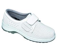 DIAN - Premier Blanco 39, Zapato de Trabajo con Cierre de Contacto y Cremallera, Microfibra Técnica con Forro Transpirable, Plantilla Acolchada y Antibacteriana, Suela Antideslizante y Antiestática