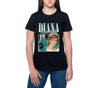 Diana Princess of Wales 90s Style Mujeres Camiseta De Manga Corta Negro Cuello Redondo Women T-Shirt Black Round Neck