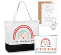 Dianelhall 4 Regalos de Agradecimiento para Profesores Llavero de Profesores de Arcoíris Neceser de Maquillaje de Arcoíris y Bolsa de Lona Tarjeta de Gracias de Maestros con sobre Regalo de Despedida